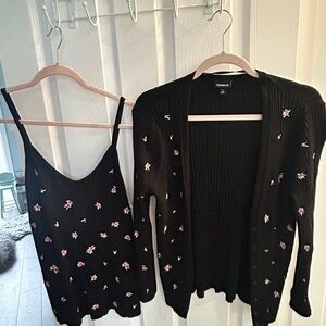 Torrid Black Floral Embroidered Knit Cardigan and Cami Set